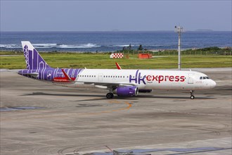 An Airbus A321 aircraft of HK Express with the registration B-LEB at Okinawa Airport (OKA) in Naha,