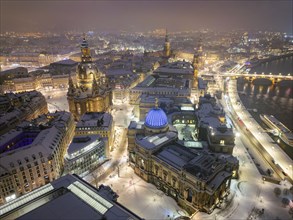 Dresden Old Town at night in winter, Dresden, Saxony, Germany, Europe