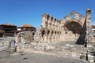 Ruins of a historic building with arched structure and exposed brickwork, Church of St Sophia,