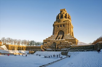 Monument to the Battle of the Nations on a winter's day with snow, Leipzig, Saxony, Germany, Europe