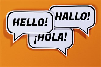 Hello in different languages speech bubbles communication concept talk