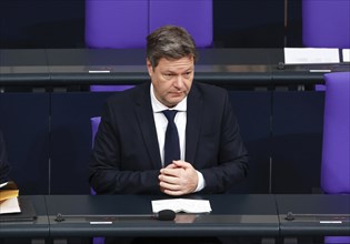 Federal Minister for Economic Affairs Robert Habeck in front of the start of his government