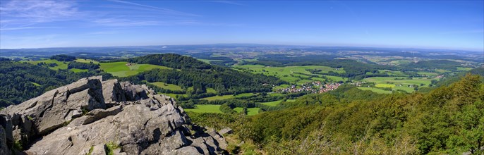 Rock at the summit, Milseburg, near Hofbieber, Kuppenrhön, Rhön, Hesse, Germany, Europe