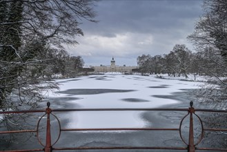 Winter, bridge, carp pond, palace garden, Charlottenburg Palace, Berlin, Germany, Europe