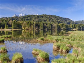 Geroldsee or Wagenbrüchsee, in the background the Karwendel mountains, Krün near Mittenwald,