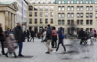 Motion blur, tourists and passers-by at Pariser Platz, Berlin, Germany, Europe