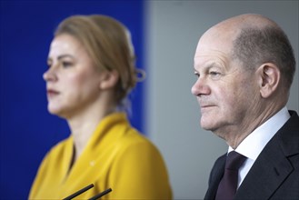 (L-R) Evika Silina, Prime Minister of Latvia, and Olaf Scholz, Federal Chancellor, at a press