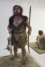 Diorama of Neanderthal man at the Pôle International de la Préhistoire, Les