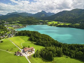 Aerial view of Lake Fuschl, Fuschl am See, Salzkammergut, Flachgau, Salzburg