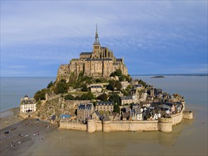 Aerial view, Monastery Island, Mont-Saint-Michel Abbey, Le Mont-Saint-Michel, Mont Saint Michel,