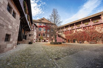 Inner courtyard in the Kaiserburg, in autumn, Nuremberg, Middle Franconia, Bavaria, Germany, Europe