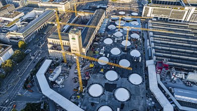 Construction site main station, Stuttgart 21, Bonatzbau with station tower, construction crane,