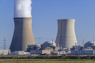 Cooling towers of the Doel Nuclear Power Station, nuclear power plant in the Antwerp harbour,