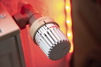 View of a heating thermostat in a flat, Germany, Europe