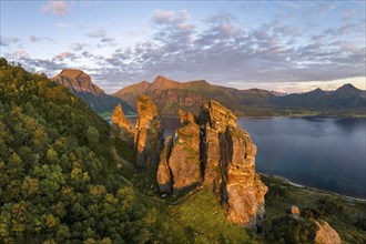 Rock formation Finnesjura in the evening light, Finnesfjellet mountain, Finnes, Helgeland coast,