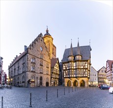 Town view Alsfeld, market place with wine house, town hall, tower of the Walpurgis church and