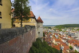 Old annexe with tower of the north gate, Hellenstein Castle, view of Heidenheim town, historical