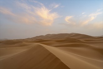 Sunset in the desert, dunes, Erg Chebbi, Sahara, Merzouga, Morocco, Africa