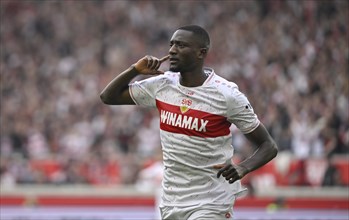 Goal celebration Serhou Guirassy VfB Stuttgart (09) Gesture, Gesture, MHPArena, MHP Arena