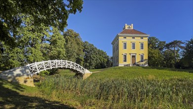 Luisium Palace in the Dessau-Wörlitz Garden Kingdom, White Bridge over the palace pond, Unesco