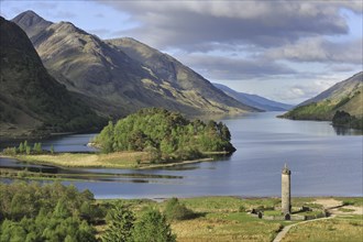 The Glenfinnan Monument on the shores of Loch Shiel, erected in 1815 to mark the place where Prince