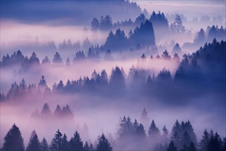 Fog and forest in OberÃ¤geri in the canton of Zug, Switzerland, Europe