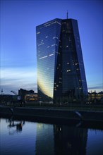 European Central Bank, ECB, Osthafen, Ostend, twilight, sunset, blue hour, Frankfurt am Main,