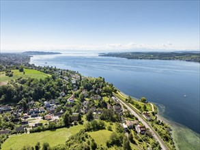 Aerial view of Lake Constance with the LandesgartenschaugelÃ¤nde and Uferpark, Goldbach,