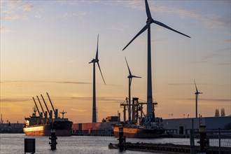 The port of Antwerp, on the Scheldt, is the second largest seaport in Europe, Wind turbines in the