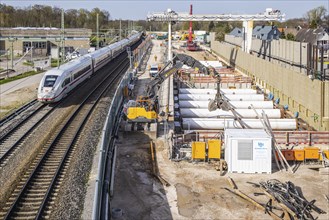 Rastatt Tunnel construction site on the Rhine Valley line with ICE, Deutsche Bahn AG infrastructure