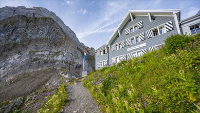 Mountain hut on the Rotstein Pass, SÃ¤ntis, Appenzell Ausserrhoden, Appenzell Alps, Switzerland,