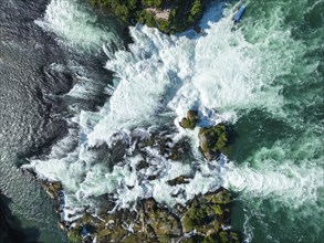 Aerial view of the Rhine Falls, Neuhausen, Canton Schaffhausen, Switzerland, Europe