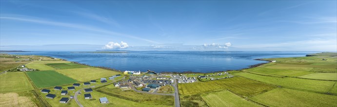 Aerial panorama of the village of John o' Groats, the north-easternmost point of Great Britain with