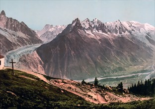 Glacier, Mont Blanc, the La Flégère range, Chamonix valley, France, c. 1890, Historic, digitally