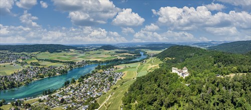 Aerial panorama of Hohenklingen Castle near Stein am Rhein, Canton Schaffhausen, Switzerland,