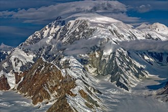 Aerial view of Mount Logan, 5959 m, north-east side, St. Elias Mountains, Icefield Ranges, Kluane