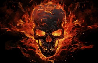 Spooky and scary burning skull on a dark background. Perfect for Halloween or horror-themed