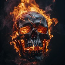 Spooky and scary burning skull on a dark background. Perfect for Halloween or horror-themed