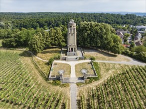 Aerial view of the Bismarck Tower on the Raiteberg in the northern part of the city of Constance,