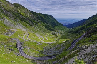 Serpentines along the Transfagara, the Transfogaras high road, in the Fagaras Mountains in the