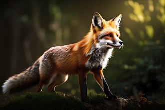 Red fox mid hunt in hunt in the forest, AI generated