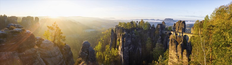 Sunrise in Saxon Switzerland, Rathen, Saxony, Germany, Europe