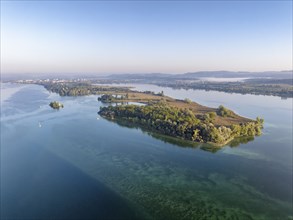 Aerial view of the Mettnau peninsula in western Lake Constance, Radolfzell, district of Constance,