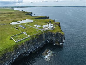 Aerial view of the lighthouse at Noss Head, North Sea coast, Wick, County Caithness, Scotland,