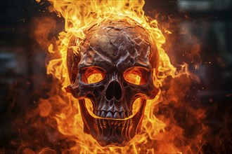 Spooky and scary burning skull on a dark background. Perfect for Halloween or horror-themed