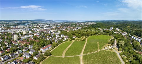 Aerial panorama of the Bismarck Tower on the Raiteberg in the northern part of the city of