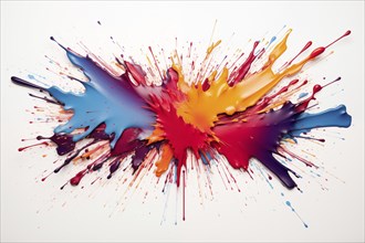 Abstract background of vibrant colorful paint splashes on black background, AI generated