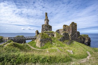 Girnigoe and Sinclair Castle, Rock Castle on the North Sea Coast, Wick, County Caithness, Scotland,