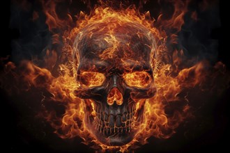 Spooky and scary burning skull on a dark background. Perfect for Halloween or horror-themed