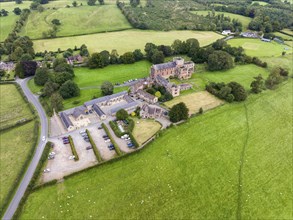 Aerial view of Lanercost Priory, ruined church and former monastic site, County Cumbria, England,